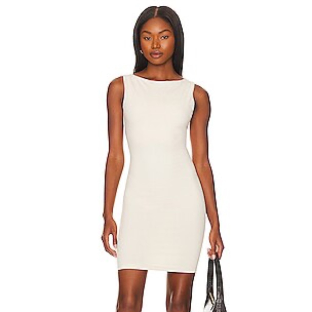 SUSANA MONACO Boat Neck Mini Dress in Blanched Almond